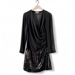 Dknyc Black Sequin Pailette Cowl Neck Mini Dress Sz S
